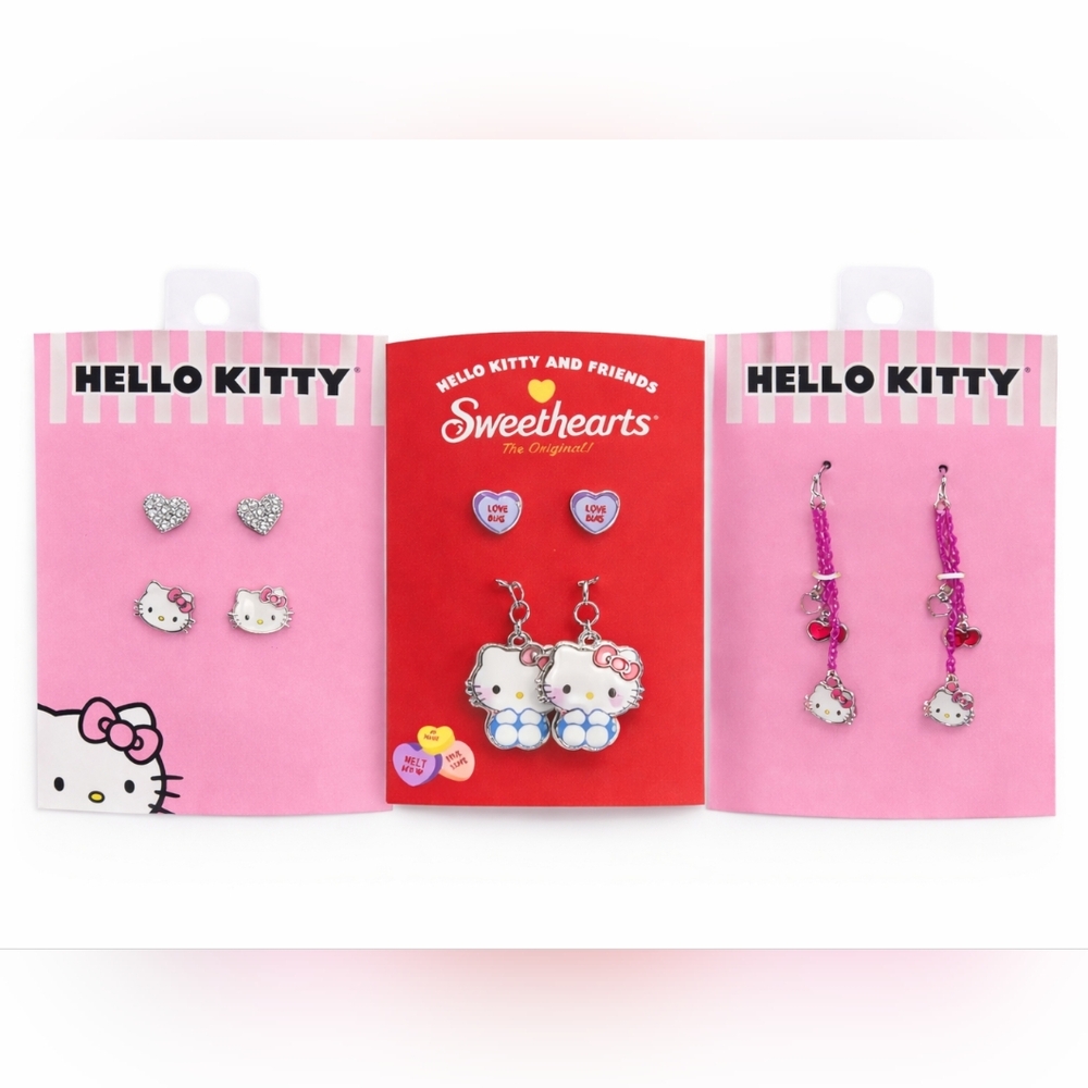 Hello Kitty Pink and Silver Earrings Set